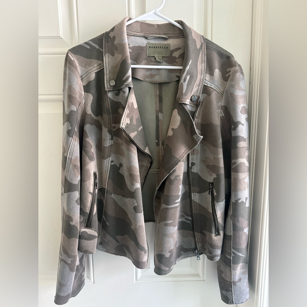 Anthropologie Marrakech Camo Sueded Moto Jacket Size Medium Bohemian Hipster
